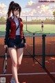 A woman standing on a tennis court holding a racquet.